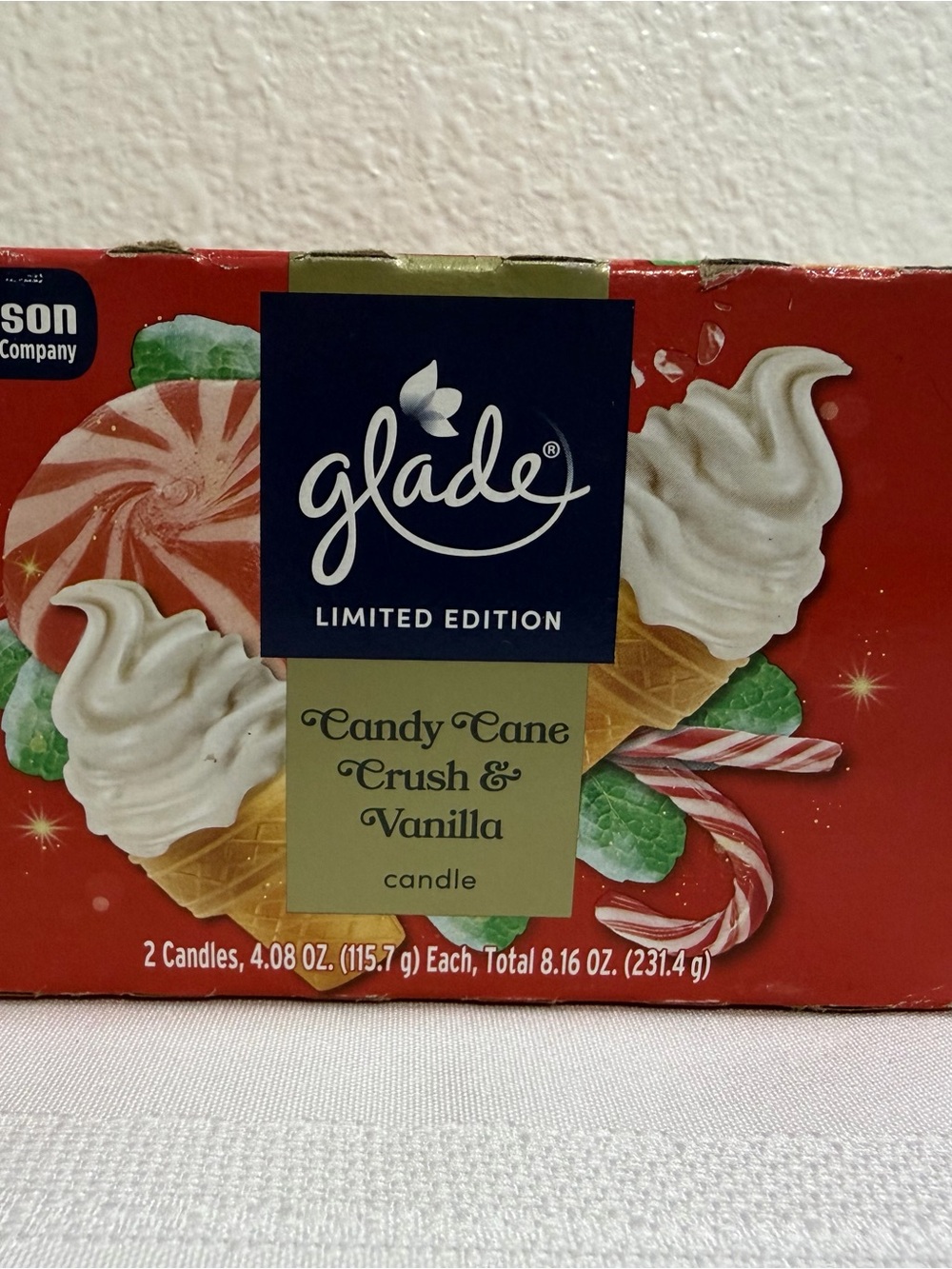 Glade Limited Edition 2 Pack Candle Candy Cane Crush & Vanilla Scent Christmas